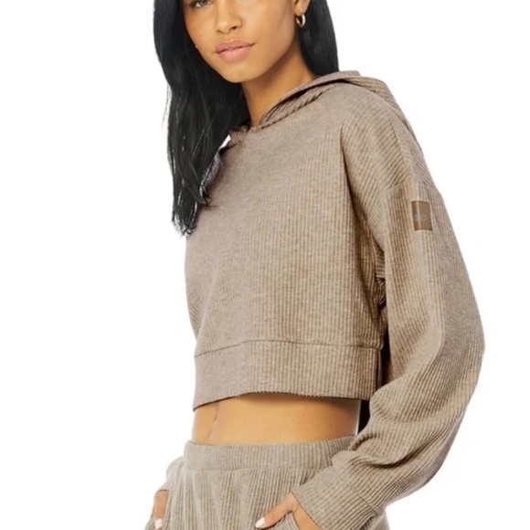 Alo Muse Ribbed Crop Hoodie Nwt 